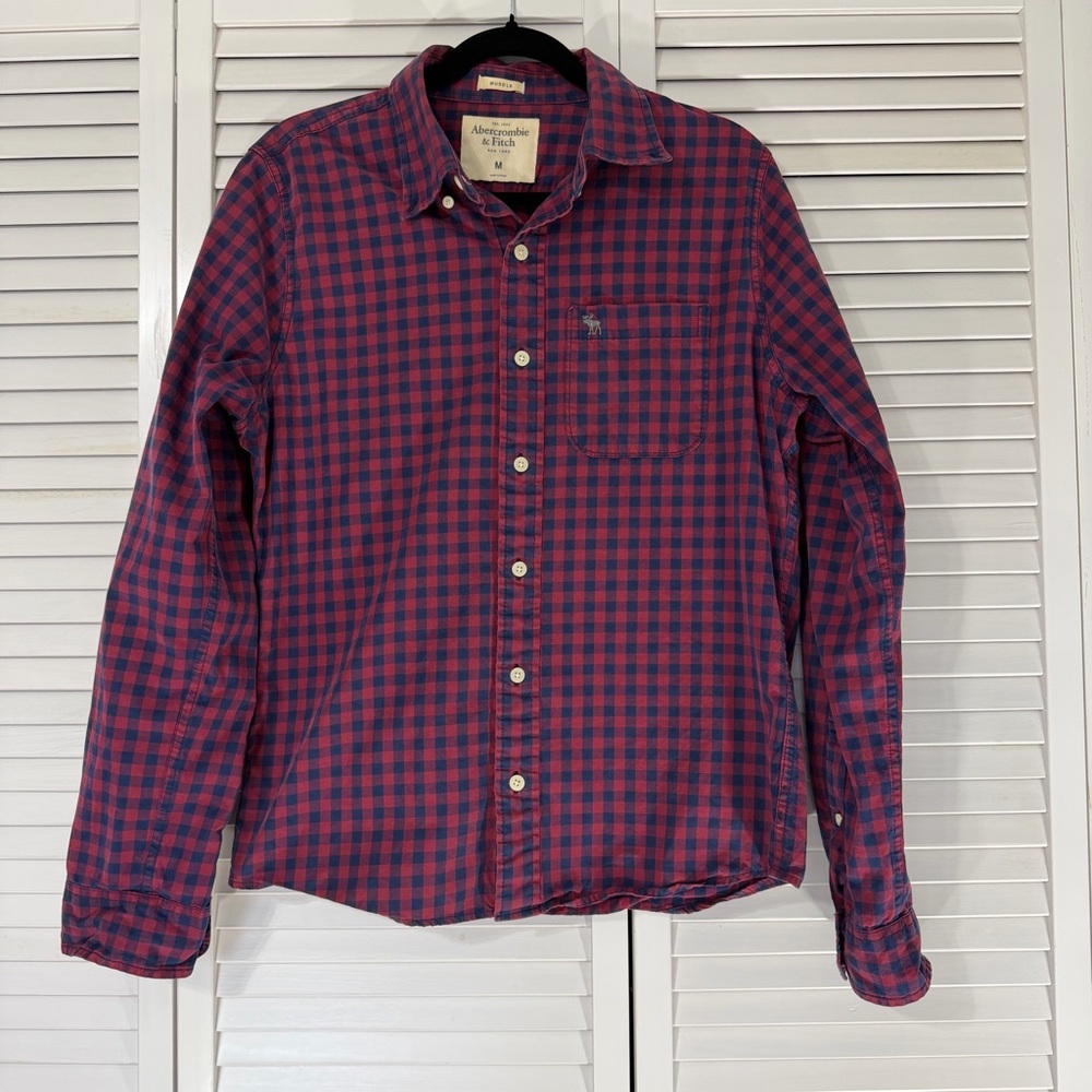 Abercrombie & Fitch Red & Blue Plaid Button Down Men’s Shirt | M | Casual Prep